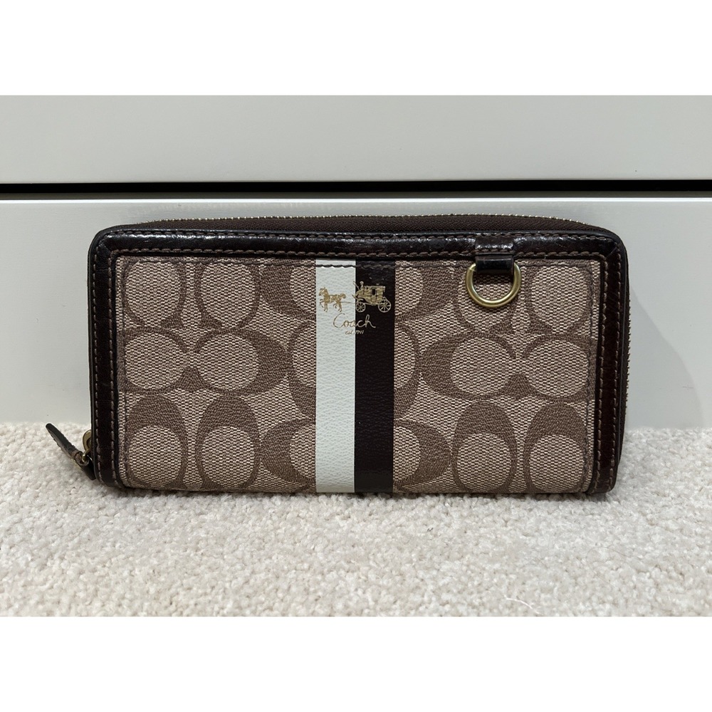 COACH Vintage Heritage Signature Stripe Zip Around‎ Accordion Wallet F42380
